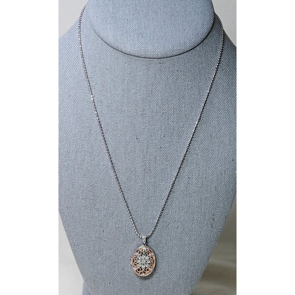 Lily & Lace Filigree Oval Cubic Zirconia Silver-Plated Locket Necklace - Picture 1 of 7